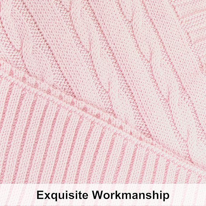 NTBAY 100% Pure Cotton Cable Knit Throw Blanket, Super Soft Warm 51x67 Knitted Throw Blanket for Couch, Sofa, Chair, Bed - Extra Cozy, Machine Washable, Comfortable Home Decor, Baby Pink
