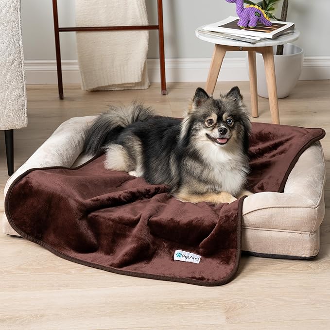 PetAmi Waterproof Dog Blanket Sherpa Fleece, Pet Small Medium Dogs, Reversible Large Cat Throw Bed Couch Sofa Furniture Protector, Soft Plush Microfiber (Medium 29x40, Brown), (29x40)