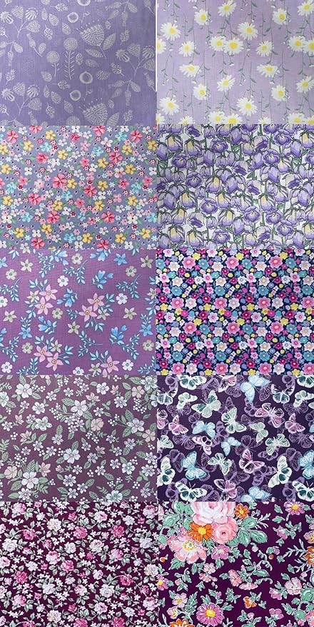 HANPATQUI 50PCS 5 x 5 inch Purple Printed 100% Cotton Fat Quarters Fabric for Sewing and Quilting Bundles Precut Fabric Square for DIY Craft Patchwork