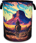 NUTAINLA Western Cowboy Laundry Basket Desert Mountains Foldable Oxford Cloth Funny Tote Bag Laundry Hamper Clothes Storage Bucket Toy Organizer For Bathroom/Laundry Storage/Bedroom 18.9x16.5 Inch