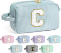 YOOLIFE Birthday Gifts for 6 7 8 9 10 11 12 13 14 15 Year Old Teen Girl - Initial Makeup Bag Letter Toiletry Pouch Cosmetic Case, Personalized Teen Girl Gifts Trendy Stuff, Green C