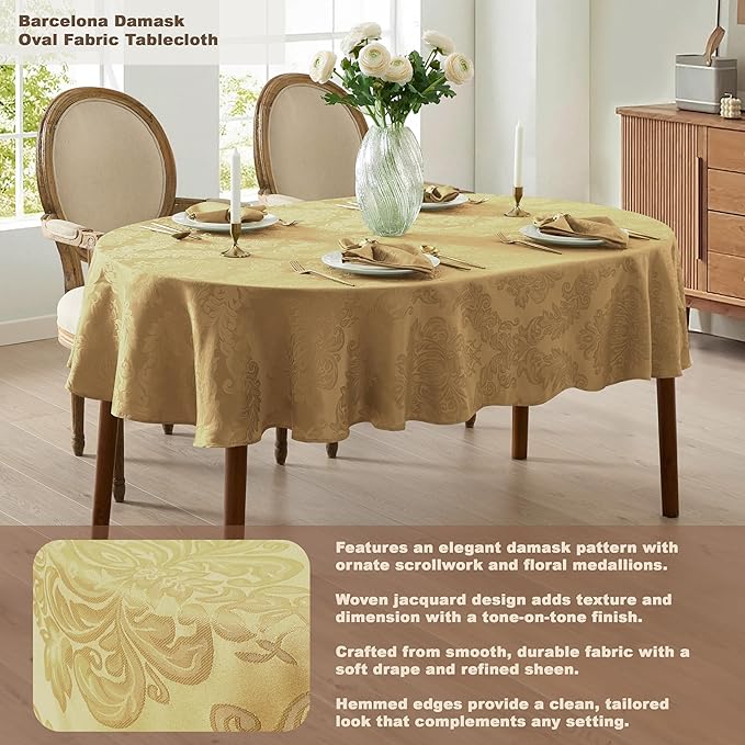 Newbridge Barcelona Damask Fabric Napkins, Set of 4, Gold – No Iron, Soil Resistant Cloth Napkins for Dining, Parties and Holidays