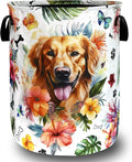 Dog Laundry Basket Oxford Cloth Funny Pet Flower Laundry Hamper With Handle Portable Clothes Storage Basket Foldable Laundry Bag 18.9"x16.5" For Laundry Room/Bedroom/Bathrooms