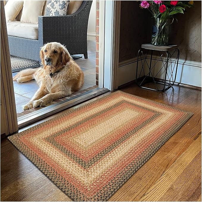Homespice Russett Brown Braided Rug 2' x 3' - Country Style Jute Kitchen Rug for Primitive Decor