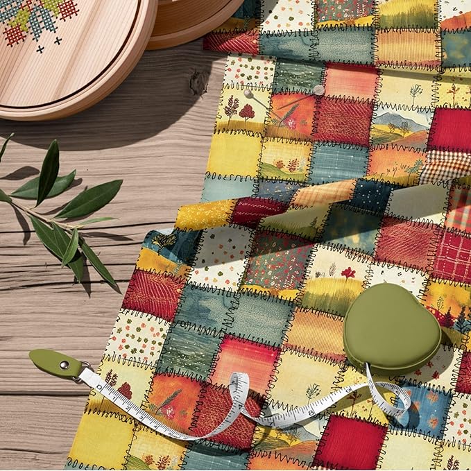 Countryside Landscape Patchwork Cotton Fabric – Premium Turkish Printed Cotton 140 GSM, Pre-Cut 61 x 36.6 Inches, Quilting & Sewing Fabric for Crafts, Home Decor & DIY Projects