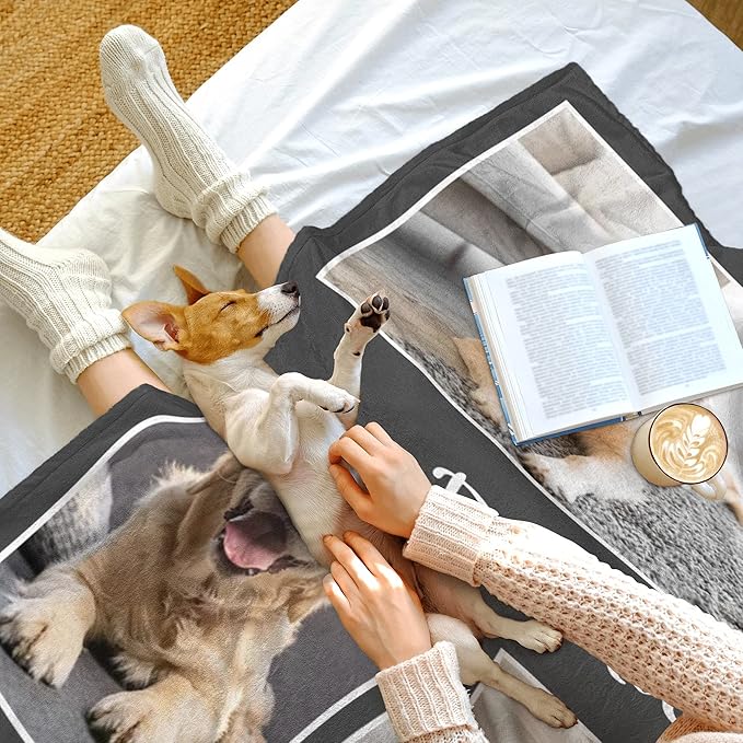 Ecautly Personalized Pet Memorial Gifts, Custom Dog Blanket with Photos and Name, Personalized Pets Blankets with Picture, Puppy Bereavement/Passing Away Gifts