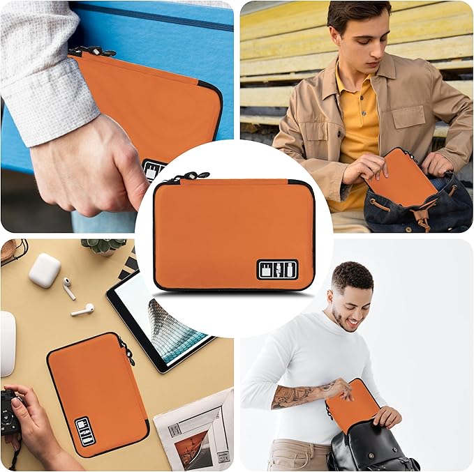 Miavers Electronics Organizer,Travel Cord Organizer Pouch, Portable Cable Organizer Bags,Travel Electronic Accessories Storage Case for Cables, Cords, Charger, Phone (Orange)