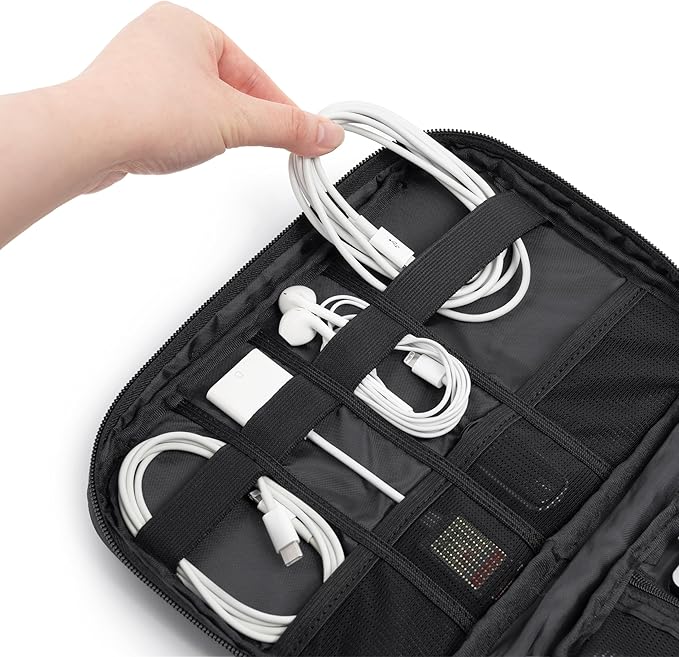 PAVILIA Soft Electronic Organizer Travel Case, Travel Cord Organizer Bag, Small Cable Tech Storage Pouch, Travel Accessories Essentials Must Haves for Mobile Phone, USB, Cord, Charger, Black