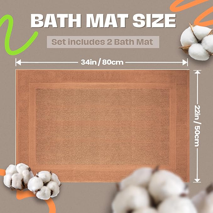 Infinitee Xclusives Premium Cotton Bath Mats for Bathroom – Pack of 2 | 34x22 Inches | Ultra Soft, Super Absorbent, Non-Slip, Machine Washable Mats (Cosmic Sand)