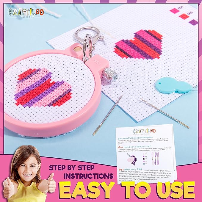 Cross Stitch Kits For Beginners. 5 Stamped Cross Stitch Kits for Kids.Needlepoint Kits For Beginners. Embroidery Kit For Kids. Crossstitch Kit For Beginners. Girls cross stitch kit Backpack Charms