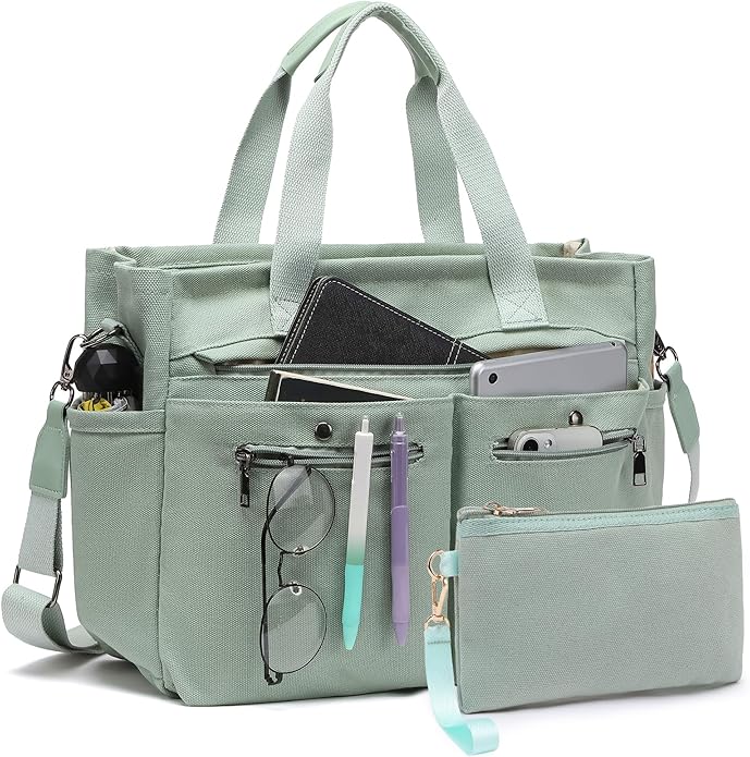 Women's Large Canvas Tote Bag Set (2PCs) - Ideal for Laptop, Hobo, Crossbody, Handbag, Travel, Gym & Work