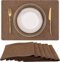 homing Cotton Linen Placemats Set of 6, Cloth Washable Farmhouse Dining Table Mats for Indoors & Outdoors, Easy to Clean, Brown, 13 x 19 Inch