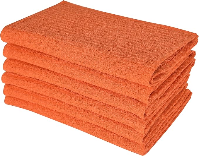 Candy Cottons Dish Towels|Kitchen Dish Cloths Two-Sided Waffle Terry|13x28 Inches 100% Cotton Dish Rags Washing Dishes|Super Absorbent Reusable Quick Drying Dish Towels| 6-Pc Set Orange