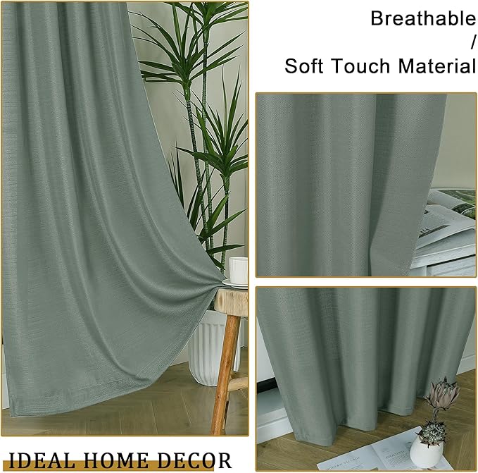 Lecloud Bessie Sage Green Curtains for Bedroom Decor 72 Inches Long 2 Pcs, Light Filtering Home Privacy Window Curtains for Living Room, Dual Rod Pocket Airy Soft Drapes, Each Panel 40" W x 72" L