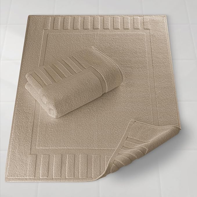 White Classic Luxury Bath Mat Floor Towel Set - Absorbent Cotton Hotel Spa Shower/Bathtub Mats [Not a Bathroom Rug] 22"x34" | 2 Pack | Taupe