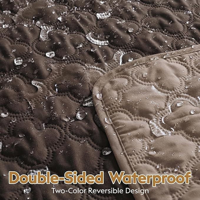 FunFurry Waterproof Dog Blanket, Couch Cover for Dogs Washable, Reversible Dog Bed Cover, Couch Furniture Protector. (Dark＆Light Brown, 68 X 82 Inch - 1 Pack)