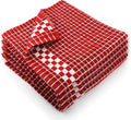 Fecido Classic Dark Kitchen Dish Towels with Hanging Loop - Heavy Duty Absorbent Dish Clothes - European Made 100% Cotton Tea Towels - Set of 4, Red