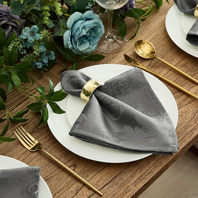 Newbridge Barcelona Damask Fabric Tablecloth, 52 x 70 Inch Rectangle, Grey – No Iron, Soil Resistant Table Cover for Dining, Parties and Holidays