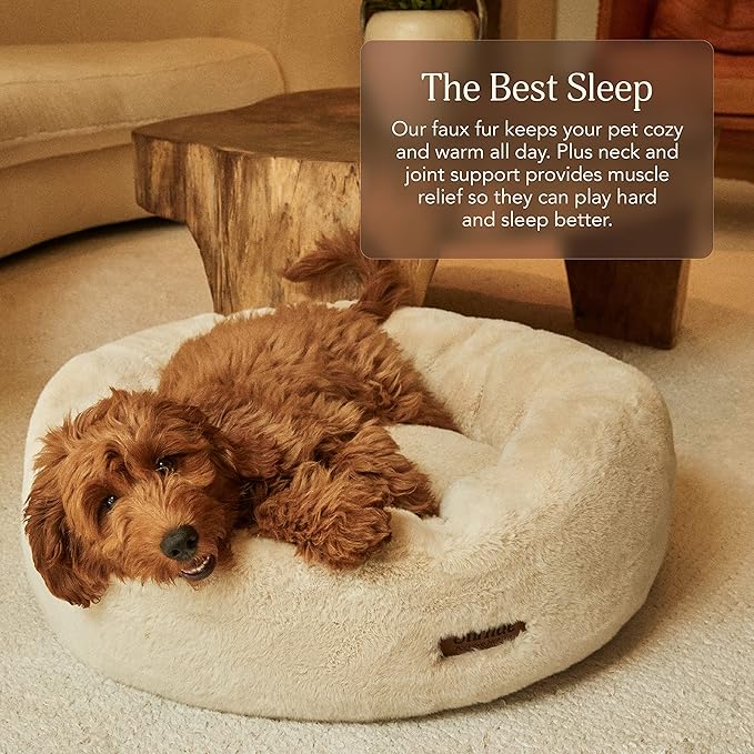 UnHide Floof Pet Bed - Medium (28" x 10") - Extra Soft Dog Bed - Removable Faux Fur Cover - Machine Washable - Helps Ease Pet Anxiety & Provides The Perfect Sleep - Leopard
