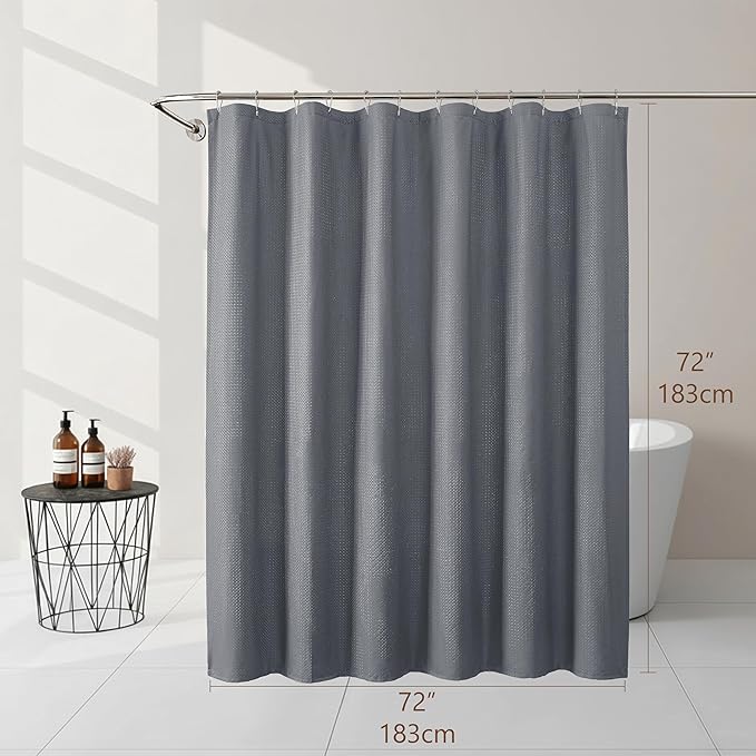 Ebesto Grey Shower Curtain 72 Inch Length 1 Piece, Waffle Embossed Textured Soft Fabric Hotel Shower Curtain for Bathroom, Modern Polyester Water Repellent Machine Washable Bath Decor, 72Wx72L Inches