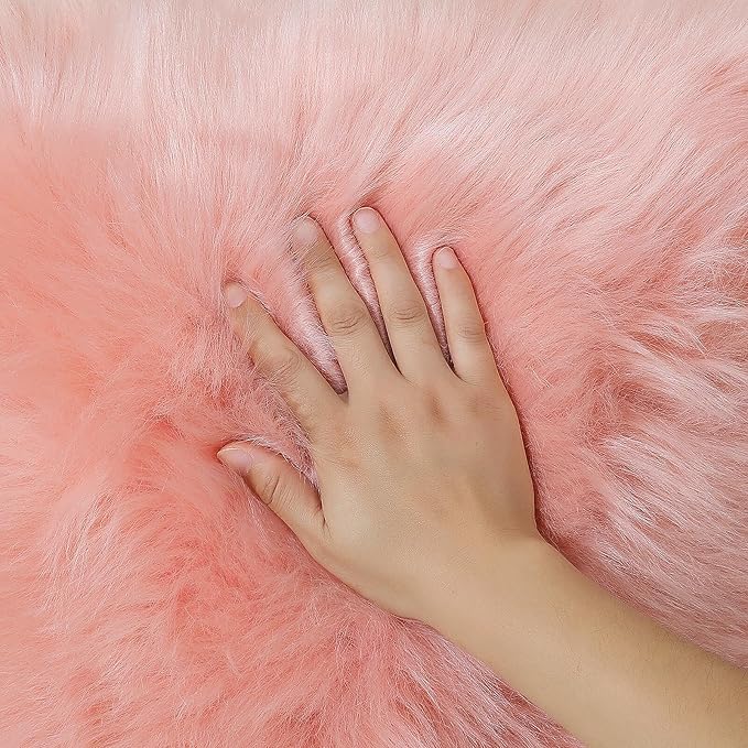 Faux Fur Rug Sheepskin Shag Fluffy Fuzzy Pink 3x4 ft Rugs for Bedroom Bedside Bed Floor Living Room Plush Rectangle High-Density Cushion Carpet Super Sofa Cover