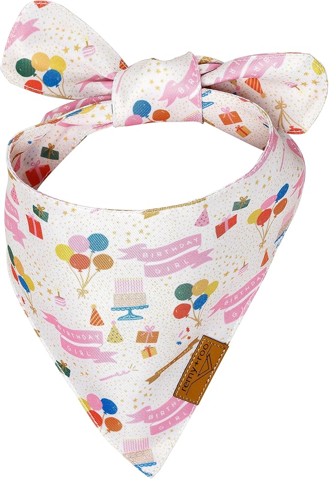 Remy+Roo Polyester Dog Bandanas, X-Large, Pink Rainbow Stripe, 2 Pack, Birthday Theme, Adjustable, for Female Dogs