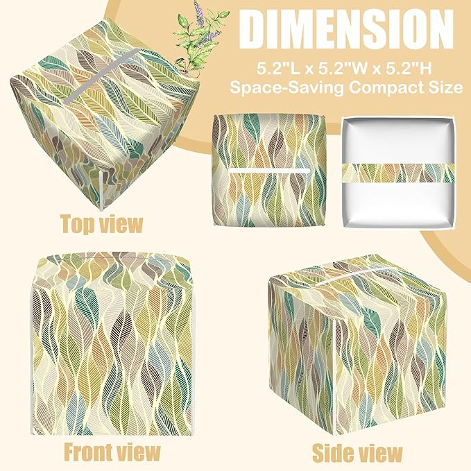 BLYKVGHQ Colorful Wavy Lines Square Tissue Box Cover Abstract Leaves Tissue Box Holder Facial Cube Paper Dispenser Leather Decorative Organizer Home Office Desk Decor, 5.2"x5.2"x5.2"