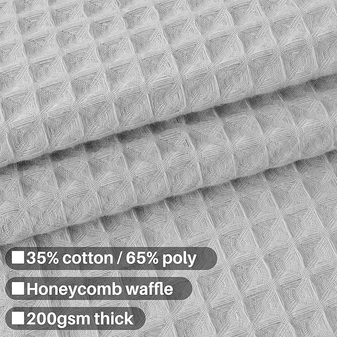 Barossa Design Cotton Blend Shower Curtain Honeycomb Waffle Weave, Grey Fabric Shower Curtains for Bathroom with Hotel Grade & Spa Style, Machine Washable - Lake Wanaka Gray, 72x72