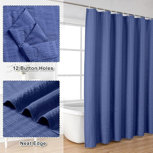 Aiyufeng Royal Blue Shower Curtain, Embossed Textured Fabric Shower Curtain for Bathroom - Soft Cloth & Hotel Spa Luxury, Water Repellent, Machine Washable, 72X72, Blue