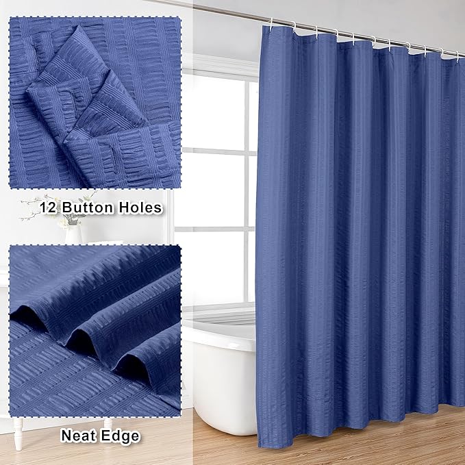 Aiyufeng Royal Blue Extra Long Shower Curtain 72 x 84, 3D Embossed Textured Fabric Shower Curtain for Bathroom, Water Repellent, Machine Washable, Blue