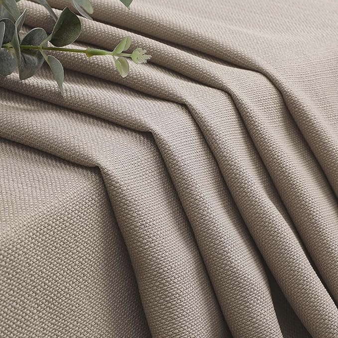 Lecloud Bessie Stone Short Curtains 45 Inch Length 2 Panels, Faux Linen Light Filtering Curtains with Dual Rod Pocket, Farmhouse Small Window Curtain for Bedroom Living Room, Each 30 W x 45 L