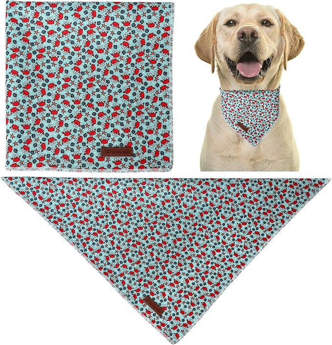 UP URARA PUP Summer Dog Bandana,Cute Pet Bandana with Crabs Pattern,Adjustable Blue Puppy Dog Bibs,Washable Triangle Dog Scarf for Boy,Girl Dogs or Cats…, UnderseaWorldParty