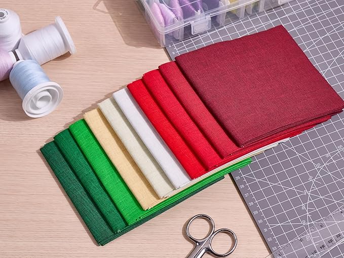 Craftido - 11 Options Solids with Tweed Tonals - Assorted Color Cotton Quilting Fabric Bundles 10pcs Fat Quarters 18"x21" - Medium Weight 5.2oz - for Quilting, Sewing and Crafts - Happy Holiday