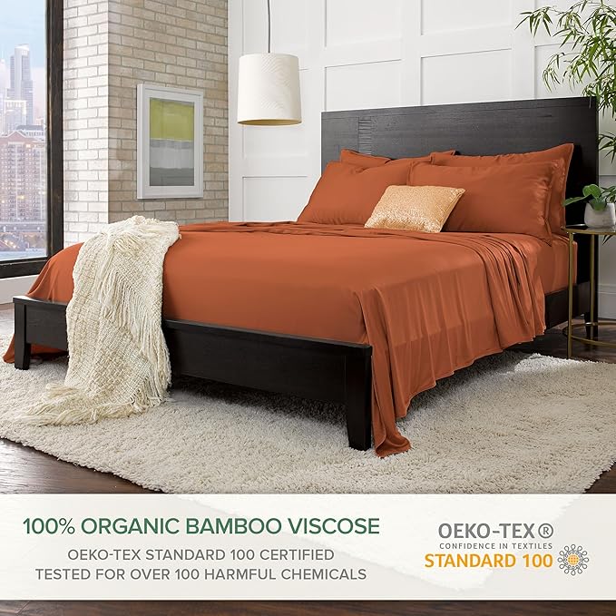 Pure Bamboo Twin Sheets, Genuine 100% Organic Viscose Derived from Bamboo Bed Sheet Set, Luxuriously Soft & Cooling, Double Stitching, 2 Year Quality Promise (Twin, Terracotta)