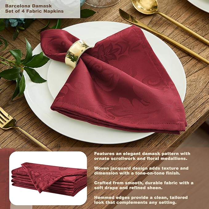 Newbridge Barcelona Damask Fabric Tablecloth, 60 x 120 Inch Rectangle, Burgundy – No Iron, Soil Resistant Table Cover for Dining, Parties and Holidays