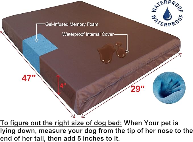 Dogbed4less Orthopedic Pet Bed with Memory Foam for Dogs, Waterproof Liner with Durable Nylon Blue and Bonus Miscrosuede Antislip External Covers, (Ballistic in Navy, XL, 47" Length X 29" Width)
