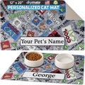 Drymate Personalized Pet Bowl Placemat, Custom Dog & Cat Food Feeding Mat - Absorbent Fabric, Waterproof Backing - Machine Washable/Durable (USA Made) (12" x 20") (Cool Cat - Grey)