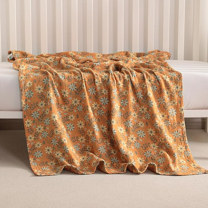 NTBAY 2 Layer Muslin Cotton Baby Swaddle Blanket, 30x40 Soft and Breathable Receiving for Newborns and Infants, Perfect for Crib, Stroller, Travel, Lightweight Nursery Blanket, Vintage Daisy Bloom