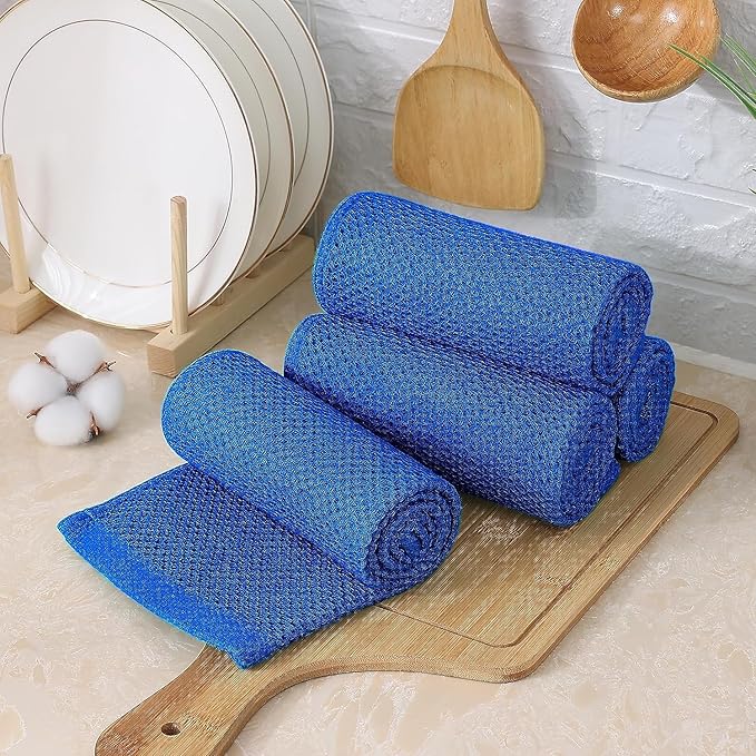 Kitinjoy 100% Cotton Waffle Weave Kitchen Towels, 6-Pack Super Soft and Absorbent Dish Towels for Drying Dishes, Kitchen Hand Towels, 13 in x 28 in, Blueberry