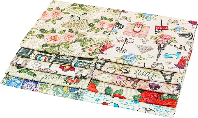 Craftido -25 Options- 100% Cotton Quilting Fabric Bundles 10pcs Fat Quarters 18”x21”-Medium Weight 5.2 oz- Soft Cotton for Quilting, Sewing Project, Patchwork, DIY Crafts – Paris Style
