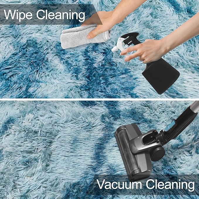 3x10ft Plush High Pile Blue Tie-Dyed Rug Fluffy Soft Runner Bedside Rug for Bedroom Living Room Hallway Nursery Kids Home Decor Shag Carpet