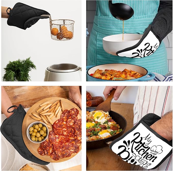 My Kitchen My Rules Funny Pot Holders with Pockets, Funny Chef Gifts Pot Holders Heat Resistant Oven Mitts Hot Pads for Kitchen Baking Cooking,Potholders for Kitchens