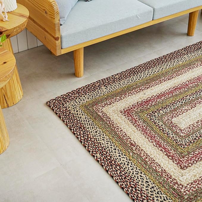 Traditional Jute Braided Runner Rug, Rustic Primitive Country Décor for Kitchen, Entryway, Hallway, Forest Sunset, 2'X8'