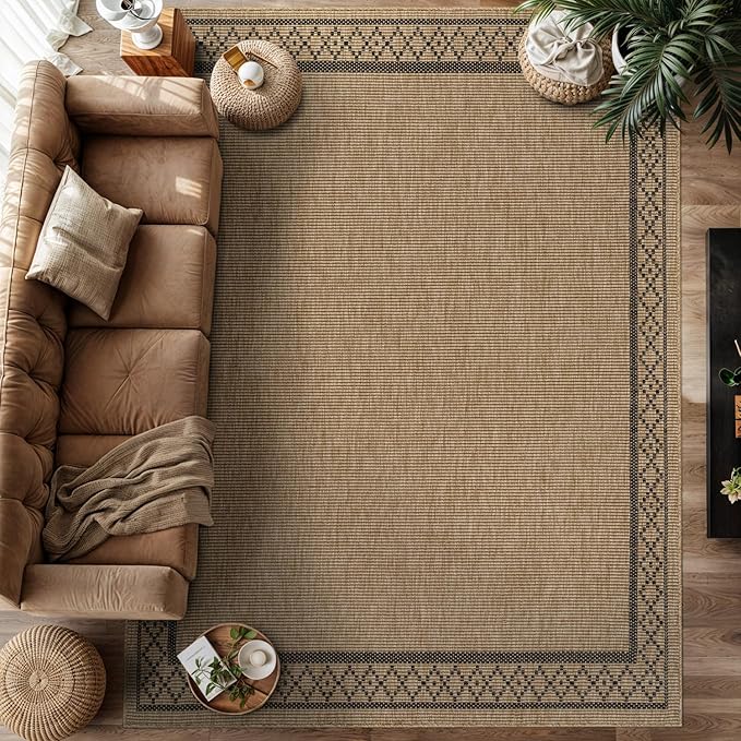 Easy Jute Rugs 4x6 Frame Natural Color Living Room Indoor Outdoor Area Rug for Patio and Kitchen Rug High Traffic Washable Easy to Clean Solid Boho Woven Design Carpet (4 x 6)