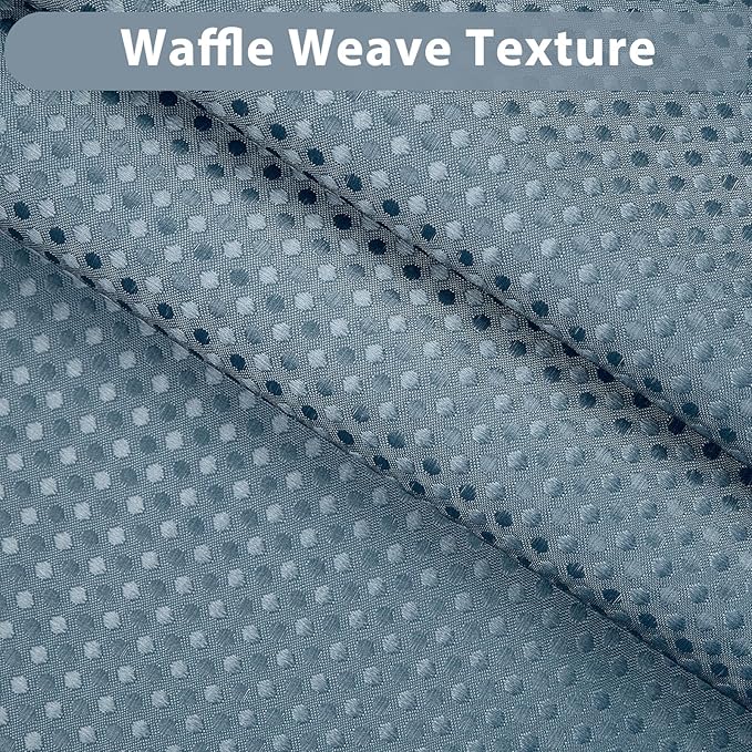 GICDSU No Hook Shower Curtain with Snap in Liner, Waffle Shower Curtain Set for Bathroom, Hotel Style with Semi-Sheer Top Window, Waterproof & Washable, Fog Blue, 59" W x 75" L