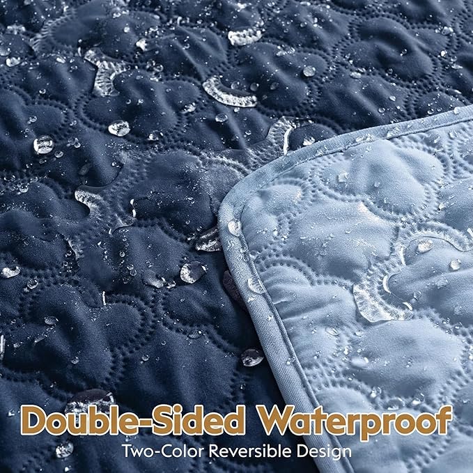 FunFurry Waterproof Dog Blanket, Couch Cover for Dogs Washable, Reversible Dog Bed Cover, Couch Furniture Protector. (Dark＆Light Blue, 30 X 70 Inch - 1 Pack)