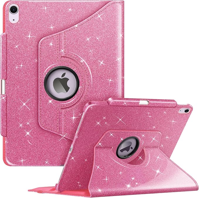Fintie Rotating Case for iPad Air 13-inch (M3) 2025, (M2) 2024-360 Degree Swiveling Protective Stand Cover with Pencil Holder, Auto Wake/Sleep, Glittering Pink