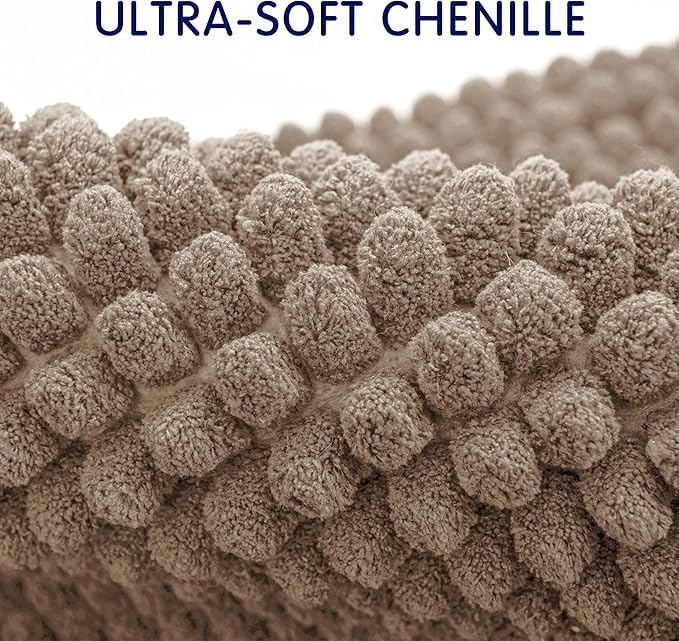 SUBRTEX Bathroom Rugs Chenille Bath Rug Soft Short Plush Bath Mat Soft Shower Mat Water Absorbent Shower Mat Quick Dry Machine Washable(Taupe Brown,16" x 24")
