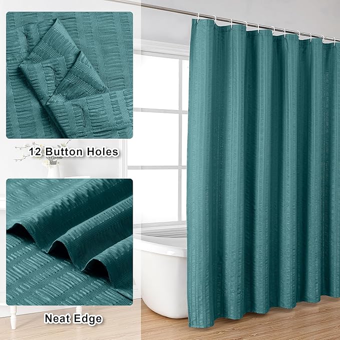 Aiyufeng Turquoise Shower Curtain for Bathroom, Embossed Textured Fabric Shower Curtain for Bathroom - Soft Cloth & Hotel Spa, Machine Washable, 72X72, Turquoise