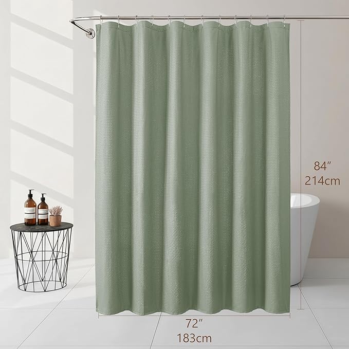 Ebesto Sage Green Long Shower Curtain 84 Inch Length 1 Piece, Embossed Textured Soft Fabric Bathroom Shower Curtain, Water Repellent Machine Washable Cloth Hotel Spa Bath Decor, 72Wx84L Inches